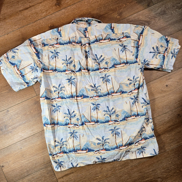 M Field Reyn Spooner Hawaiian Shirt Mens L Ocean Kayak Print Cotton Button Up - Picture 6 of 6
